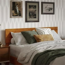 Pemberly Row Full Modern Solid Wood Panel Headboard in Light Toffee