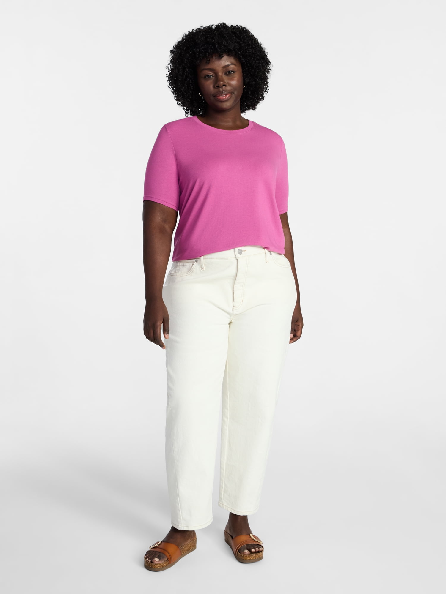 Terra & Sky Women's Plus Size Crewneck Tee with Short Sleeves, Sizes 0X-5X