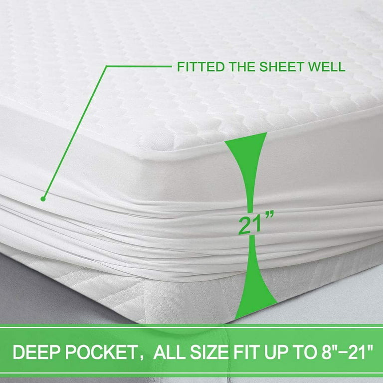 Waterproof Breathable Mattress Protector, Queen Noiseless Premium Smooth  Mattress Cover, Deep Pocket Fit Up to 21 Inches, Soft Washable Bed Cover