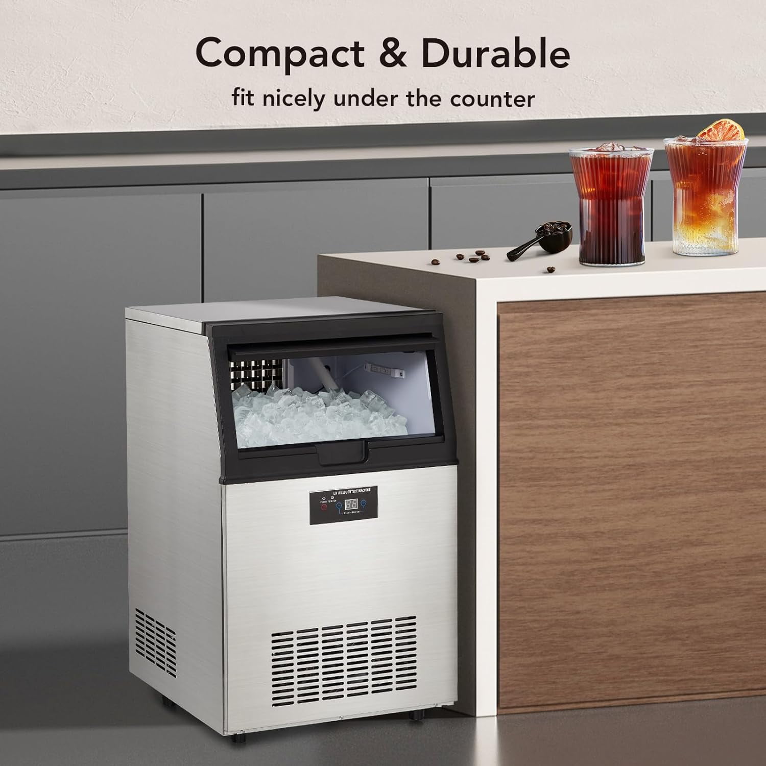 M optimized Commercial Ice Maker 80LBS/24H, Under Counter Ice Maker Machine w/ 30LBS Ice Bin, 32 Ice Cubes/Cycle, Self Clean, Freestanding Ice Machine for Home, Bar, Coffee Shop
