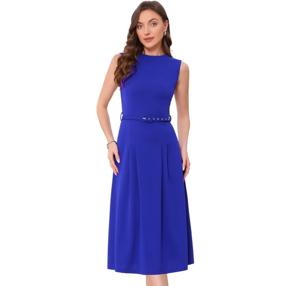 DARING DIVA Women's Sleeveless Crew Neck High Waist A-Line Dress M Royalblue