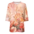 thumbnail image 5 of MaFYtyTPR Women 3/4 Sleeve Shirts Casual Fashion Half Zipper Printed Loose Comfortable T-shirt Spring And Summer 3/4 Sleeved Tops for Women Orange M, 5 of 5