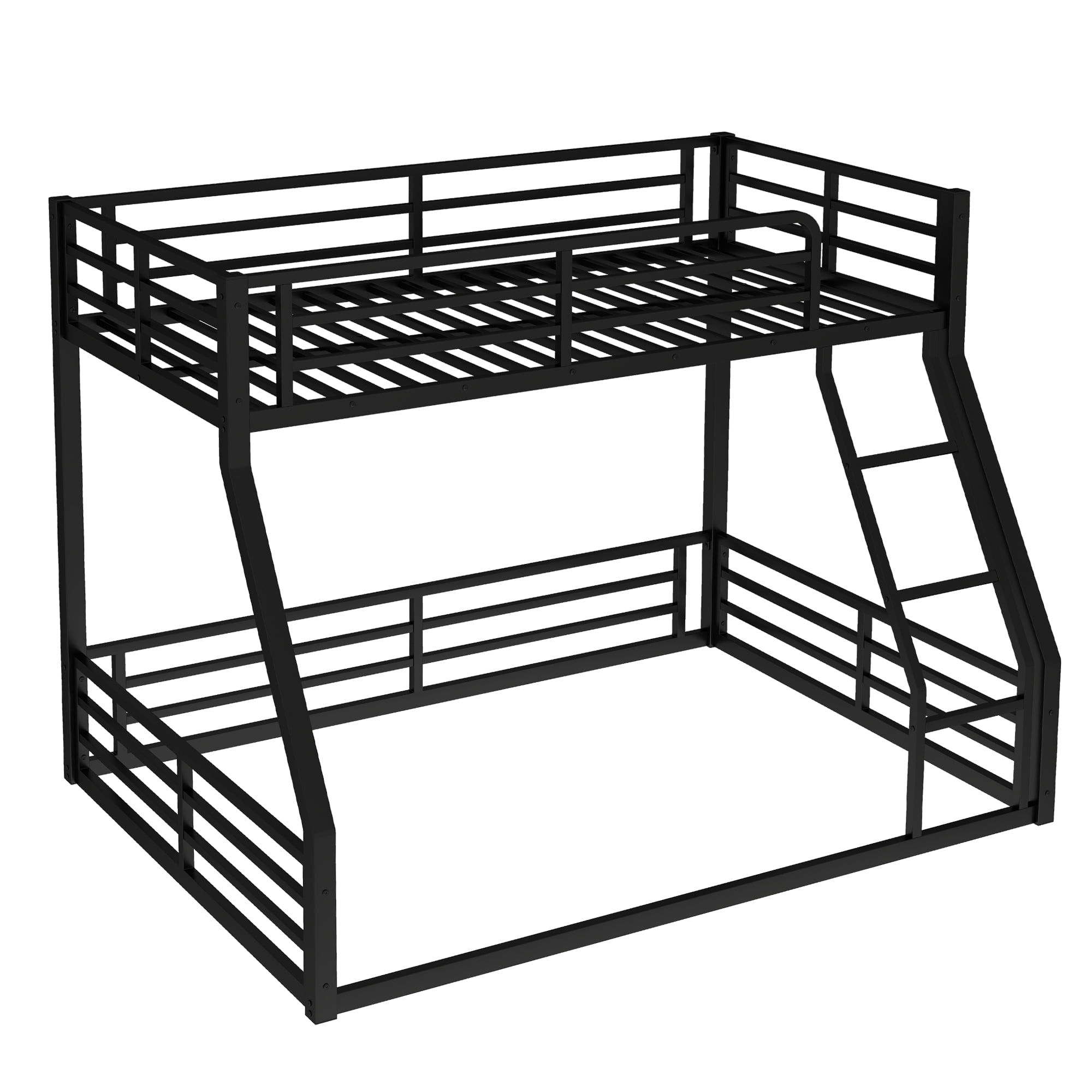 Leumius Metal Bunk Bed,Twin XL over Queen Floor Bunk Bed Frame for Kids/Teens/Adults,Space-Saving/Noise Reduced/No Box Spring Needed,Black