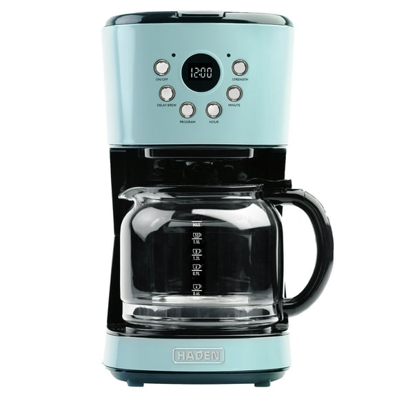 Haden Coffee Machine, 12 Cup Programmable Coffee Maker, Turquoise & Chrome
