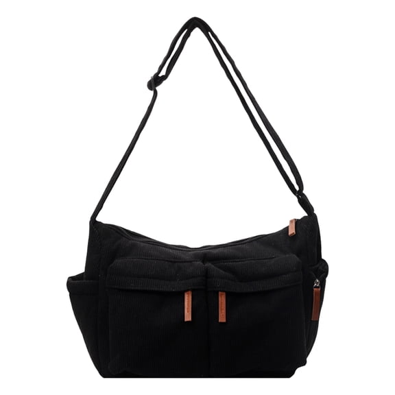 HUISZJ Women Corduroy Shoulder Bag, Multi Pocket Handbag, Top Handle Crossbody Bag for Work Travel Outdoor (Black)
