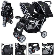 Foldable Twin Baby Double Stroller, Black