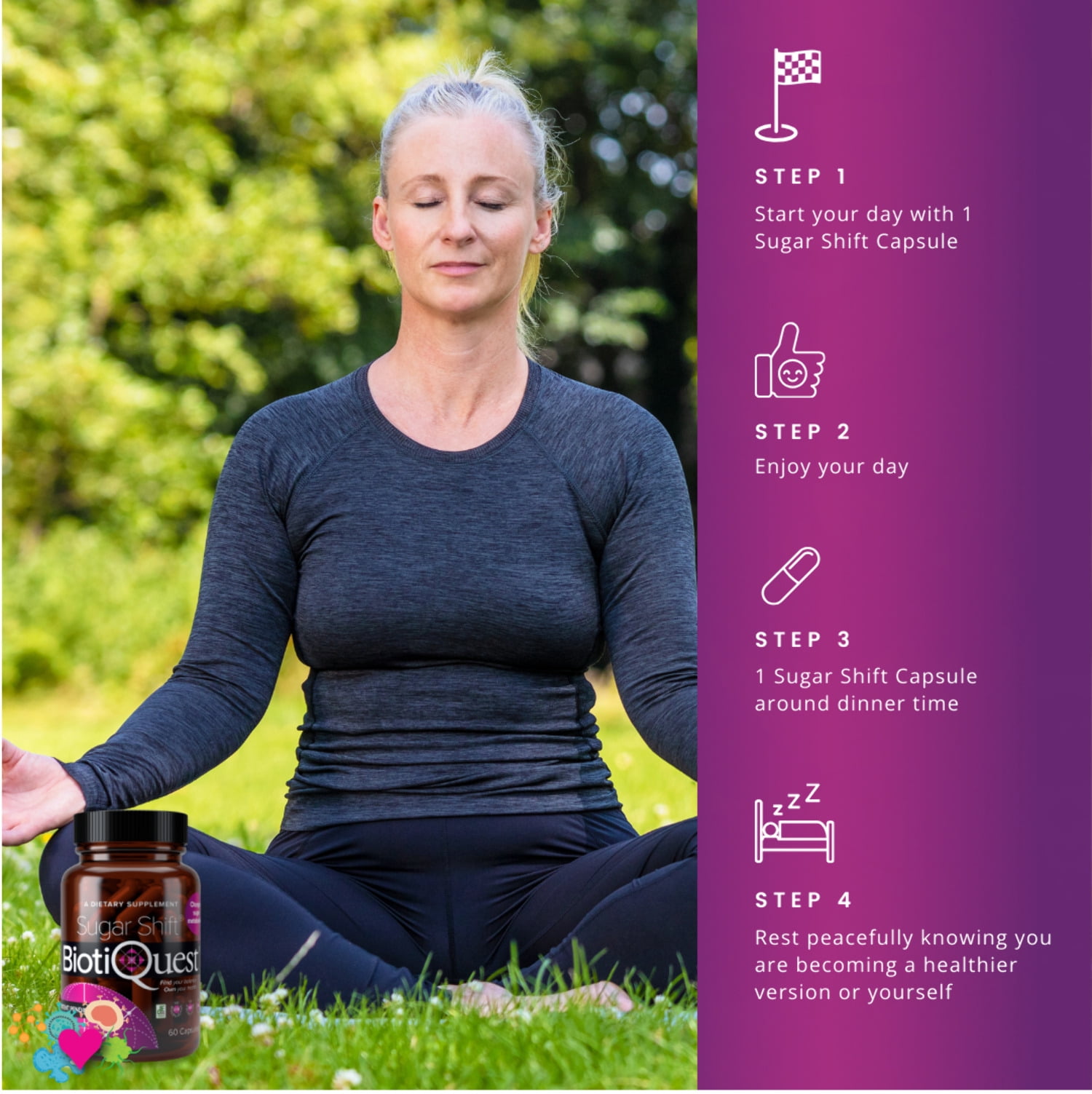 BiotiQuest® Sugar Shift® Probiotic Digestive Health Supplement for Women and Men, 60 Ct