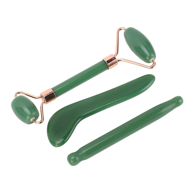 Herramientas Faciales Gua Sha, 3 Piezas De Rodillo De Doble Cabeza Portátil Para Reducción De Arrugas, Rodillo Facial De Piedra De Jade Con Herramienta De Raspado En Forma De L