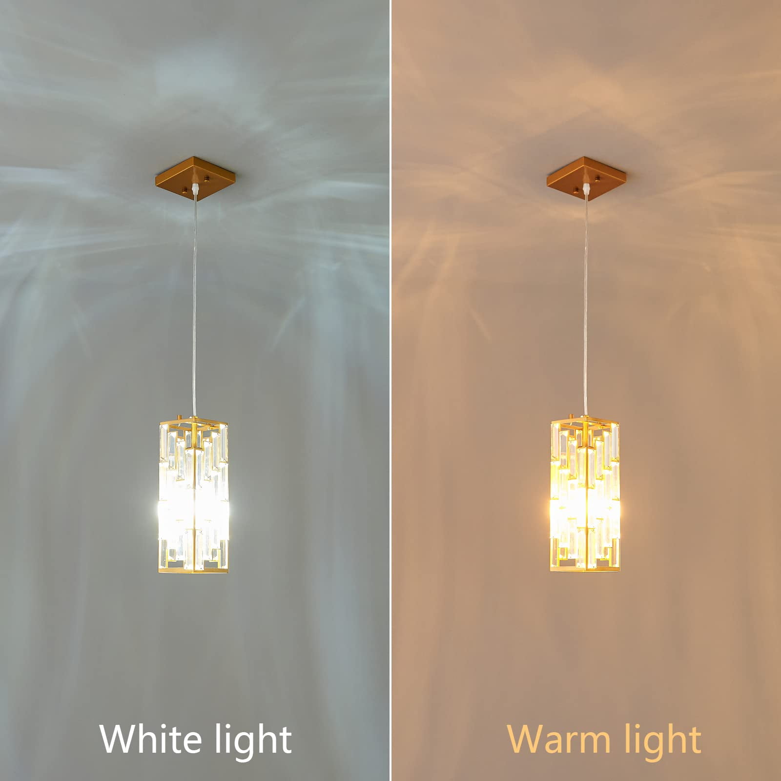 ZHLWIN Gold Pendant Lighting Modern Pendant Light, Mini Crystal Chandeliers,Adjustable Pendant Light Fixture for Kitchen Island Dinning Room Bedroom, 2 Pack