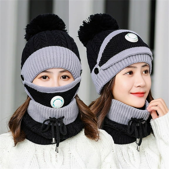 ZSQDM 3Pcs Womens Winter Scarf Set Thickend Knitted Hat Scarf Face Cover Outdoor beanie for Women Mens Hat Visors Hat Press Heat Machine for Caps