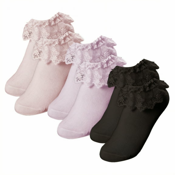 TELOLY 3Pairs Kids Socks,Autumn Season Ruffle Socks,Lace Trim Lace Socks,Combination1