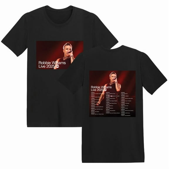 Leveorch Robbie Williams Live 2025 Tour Shirt Fans Front Back Graphic Print T-Shirt Fashion Cotton Crew Neck Short Sleeve Tee Apparel