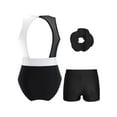 thumbnail image 2 of Doomiva Kids Girls Sleeveless Cutout Back Gymnastics Leotard Athletic Ballet Dance Biketard and Shorts Hair Tie Set White&Black 6, 2 of 5
