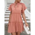 thumbnail image 4 of Vestido corto de manga corta con volantes y cuello alto para mujer, 4 of 8