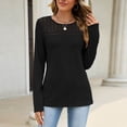 thumbnail image 6 of CHGBMOK Womens Crew Neck Tops Long Sleeve Hollow Lace Shoulder Shirts Soft Knit Blouses Office Layering Basic Daily Wear Tops, 6 of 8