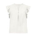thumbnail image 4 of Fengqque Girls Blouse V-Neck Ruffled Cap Sleeves Pleated Front Relaxed Fit Flowy Casual Top 5-14 Years White 13-14Years, 4 of 9
