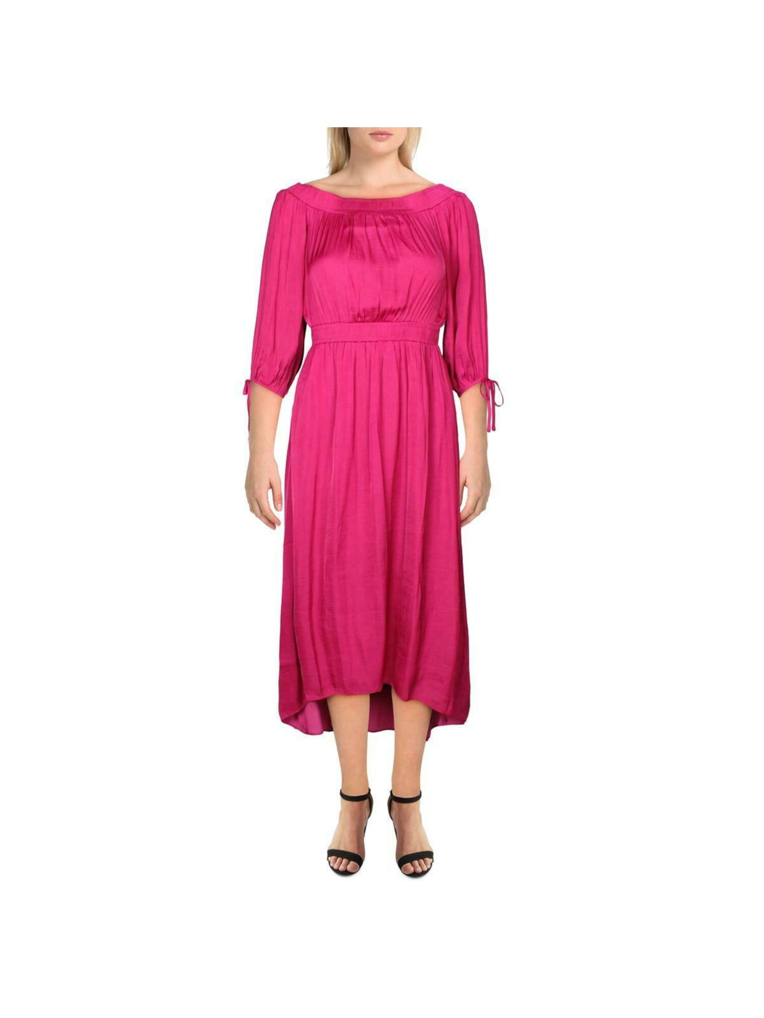INC - INC Womens Pink Solid 3/4 Sleeve Off Shoulder Tea-Length Blouson ...
