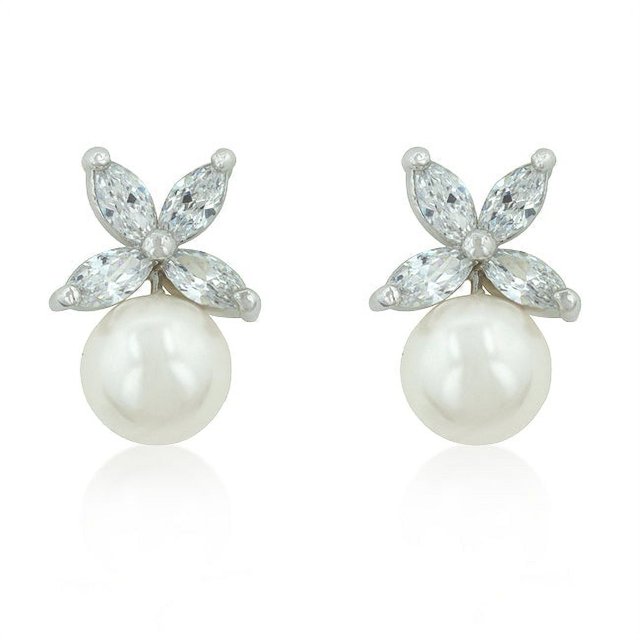 Precious Stars Silvertone Butterfly and Pearl Stud Earrings