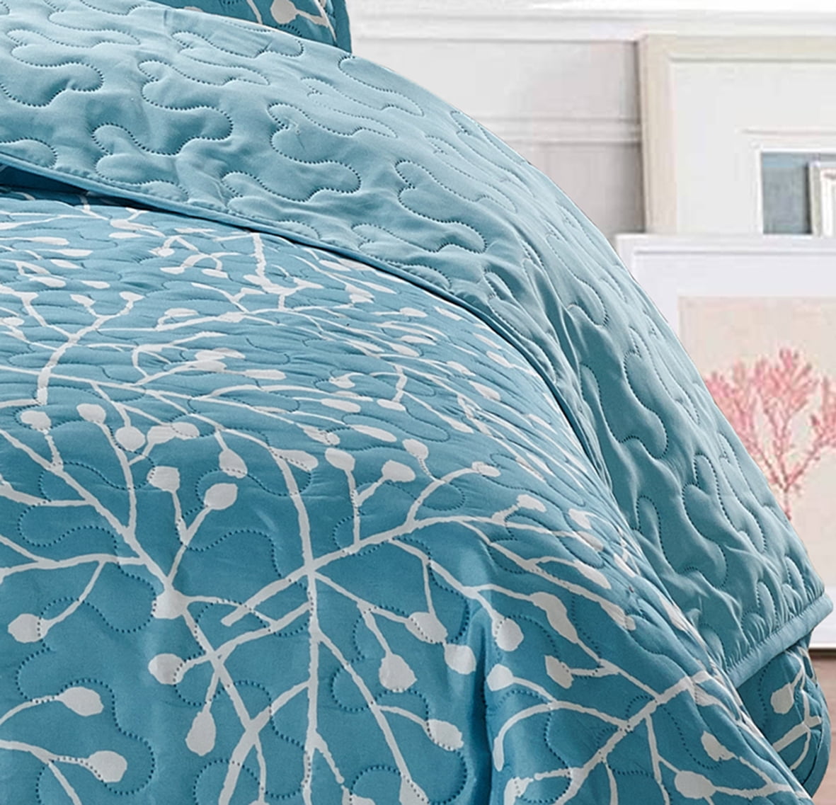 Crushed Microfiber Branches 2-piece Quilt Set Aqua Twin