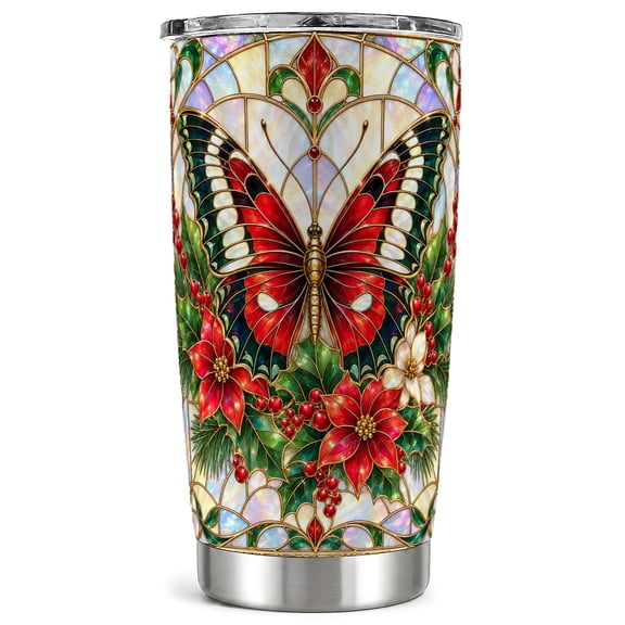 Stained Glass Butterfly Tumbler 20oz, Floral Stainless Steel Travel Cup