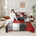 thumbnail image 4 of Manfei Modern Geometeic Square Bedding Comforter Set,Abstract Plaid Twin Comforter Sets,Red Gray White Bedding Set For Teens,Breathable Home Decor Reversible,2pcs, 4 of 8