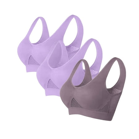 TrendVibe365 Sports Bras for Women Padded Plus Size 3 Pack Mesh No Underwire Push up Bralettes Padded U Back Wide Strap Supportive Corset Bra Full Coverage Crop Tank Top Comfortable Underwear Purple