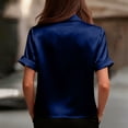 thumbnail image 5 of Kixjoy Velvet Button Down Shirts for Women Short Sleeve Elegant Collared Top Cozy Dressy Basic Blouse Holiday Casual Fall Button Down Shirts for Women, Navy XL, 5 of 5