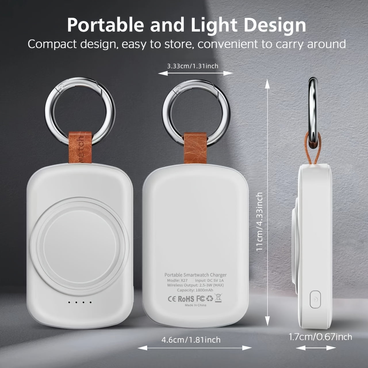 [Apple Watch Charger] Portable Charger Compatible for Apple Watch Series 10/9/8/7/6/SE/5/4/3/2/1 & Ultra - & - with Charging Cable, Keychain, Compact Travel Charger, Compatible for Smart Watch Power