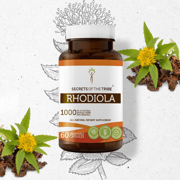 Secrets Of The Tribe Rhodiola Capsules Dietary Supplement, Natural Herbal Capsules for Stress Support, Rhodiola (Rhodiola Rosea) Dried Root, 60 Capsules