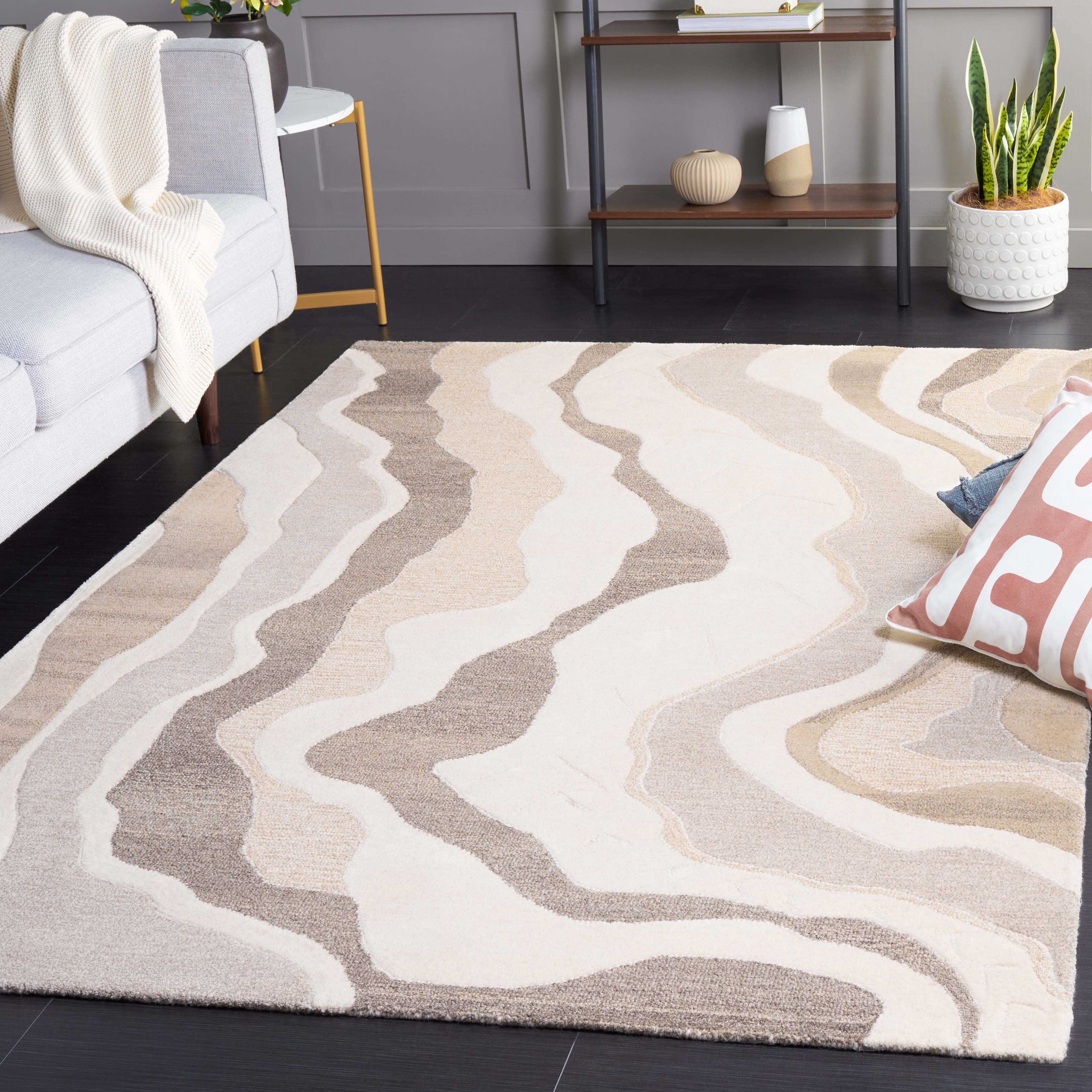 SAFAVIEH Rodeo Camillo Abstract Wool Area Rug, Ivory/Gray, 5' x 8'