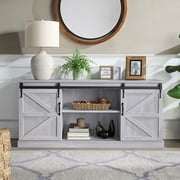 Belleze Modern 58" Living Room Storage Barn Wood TV Stand Media Console For TVs Up To 65", Stone Grey