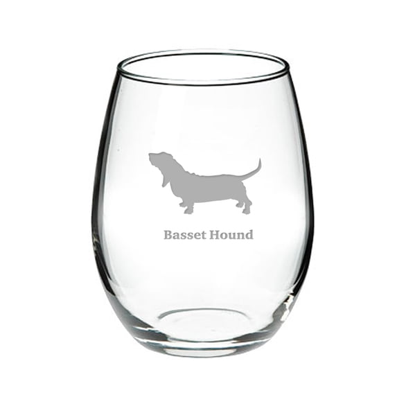 Basset Hound Deep Etched Stemless Red Wine Glass