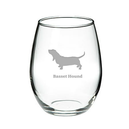 

Basset Hound Deep Etched Stemless Red Wine Glass