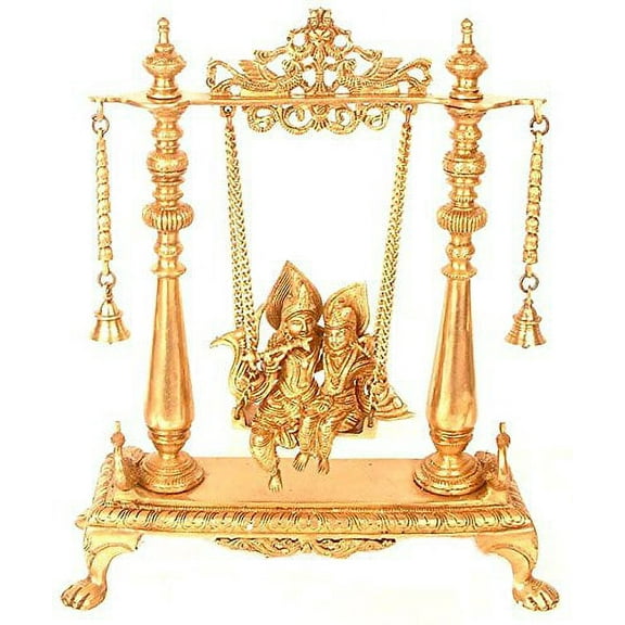 Exotic India Radha Krishna on a Swing - Brass Statue