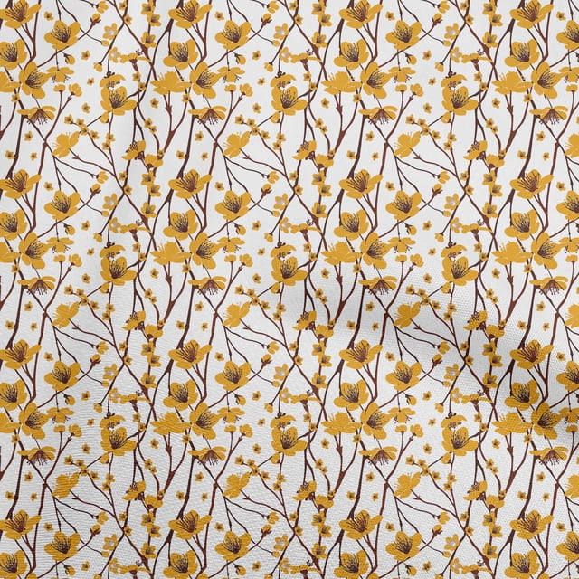 oneOone Polyester Spandex Yellow Fabric Kids Floral Sewing Craft Projects Fabric Prints By Yard 56 Inch Wide