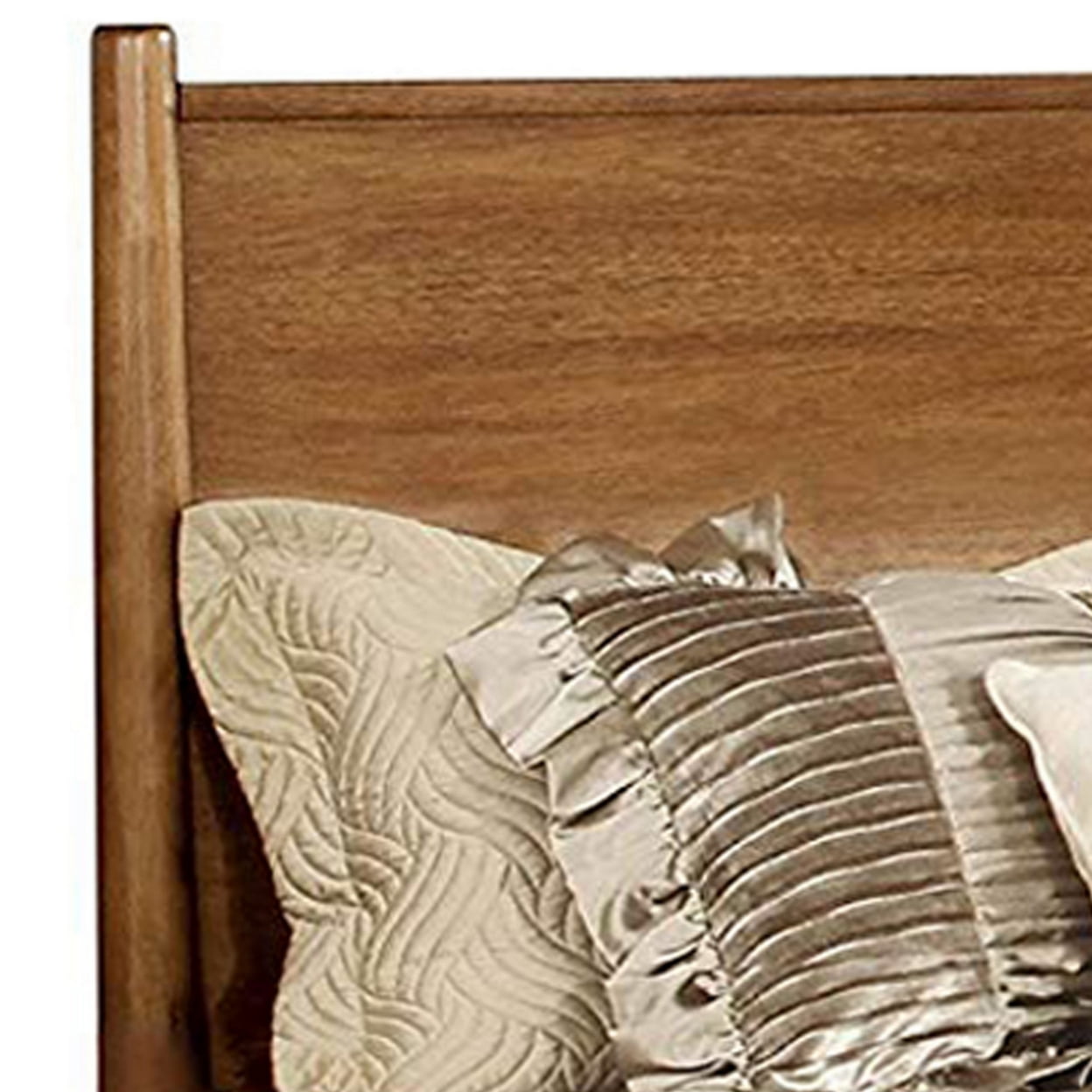 Wooden California King Size Bed with Panel Headboard Oak Brown