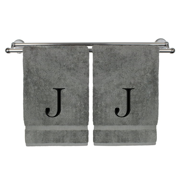 Monogrammed Hand Towel Personalized Gift Set of 2 Black Block Letter Embroidered Towel Extra Absorbent 100 Turkish Cotton Soft Terry Finish Initial J Gray Walmart