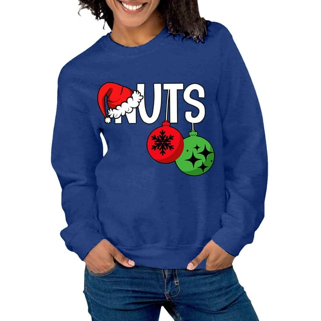 SOMOWI Chandails en Molleton de la Saint-Valentin pour Femmes Couples Assortis Chandail Sans Capuche Festif Col Rond Vacances Famille Bleu Graphique Automne Tops TG