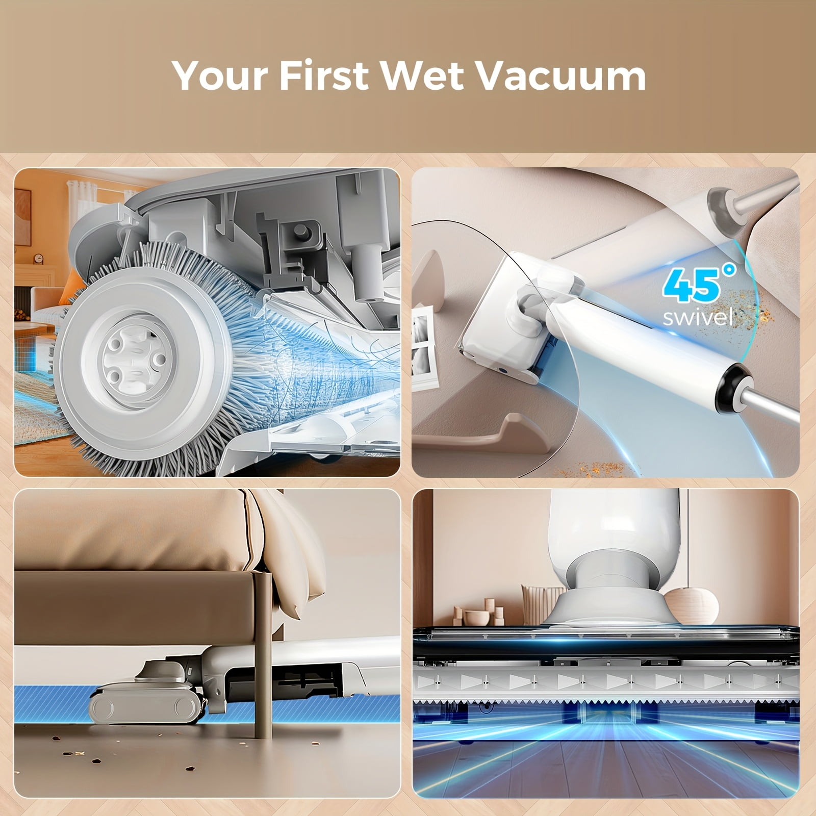 Cordless Wet Dry Vacuum Mop - 17KPa Stick Vacuum for Hard Floors, Pet Hair, Sticky Messes, Hardwood Tile Linoleum with Charging Dock, 110V for Home Office Carpet Cleaning