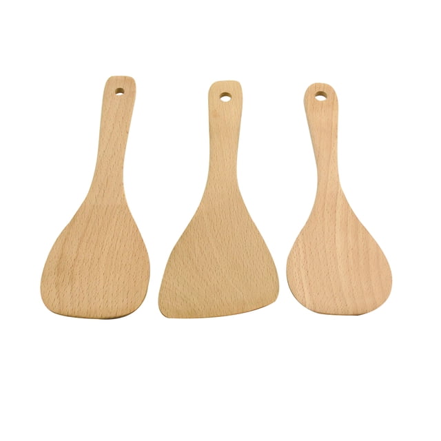 3 Pcs Original Unpainted 3 Shapes Wooden Spades Set Practical Kitchen Utensil Cooking Tools for Restaurant Hotel Home