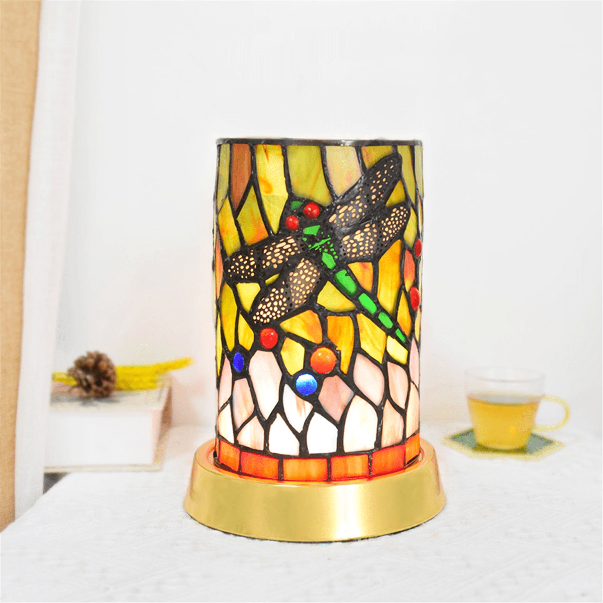 American Country LED Glass Decorative Table Lamp European Vintage