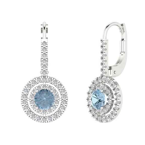 1.35 ct Lever-Back Drop Dangle Earrings for Women | 4.5mm Round Cut Natural Swiss Blue Topaz | 18K White Gold