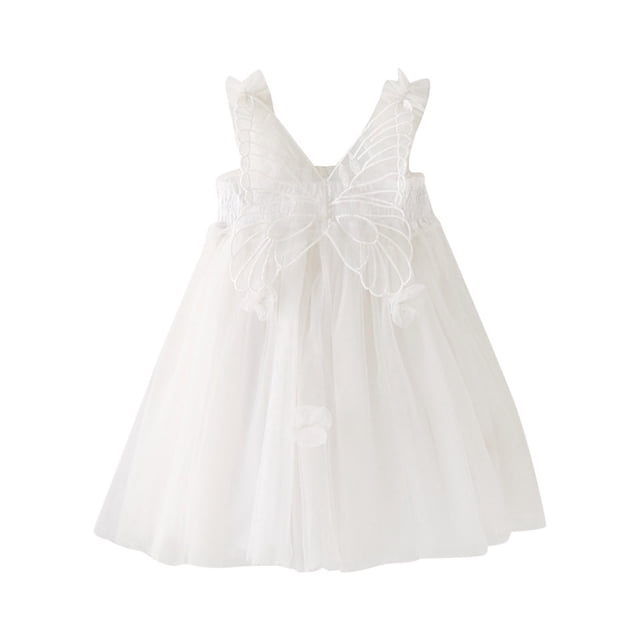 Rhuody Robes de Printemps pour Filles Col Rond Robe d'Été Sans Manches pour Tout-Petits Robe en Maille pour Fête des Fêtes Robes de Fête de Danse Combinaison Décontractée Blanche 3-4 Ans