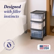 HOMZ 3-Drawer Cart Organizer with Removeable Wheels, Medium, Black & Clear