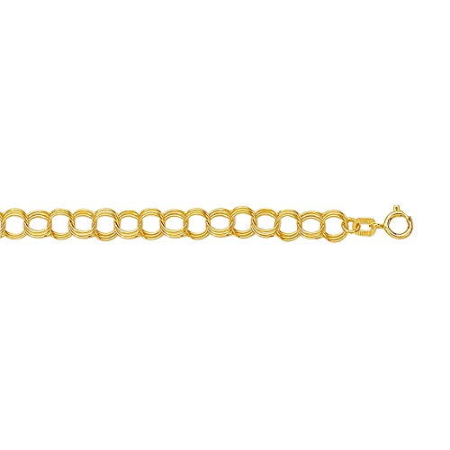JewelStop 14k Yellow Gold 4.7 mm Triple Link Charm Bracelet, Spring Ring Clasp - 7 Inches, 2.3gr.