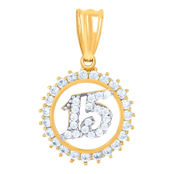 10k Two-tone Gold Womens Cubic Zirconia Anos 15 Quinceanera Charm Pendant Necklace 23.1x13.4mm Wide Pendant for Women