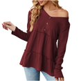 thumbnail image 5 of Azrian Women's Fall Long Sleeve Blouses Clearance,Plus Size Sweatshirt Winter Saving Clearance,Women's Fashion Color V Neck Pleated Long Sleeve Loose T-shirt on Sale, 5 of 5