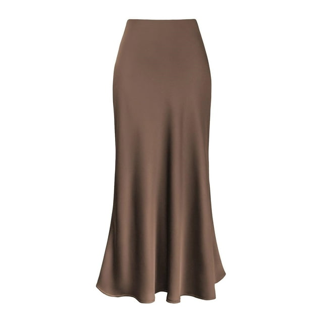 Jupe Taille Haute pour Femmes, Robe en Satin Uni, Fermeture Éclair Élégante, Midi