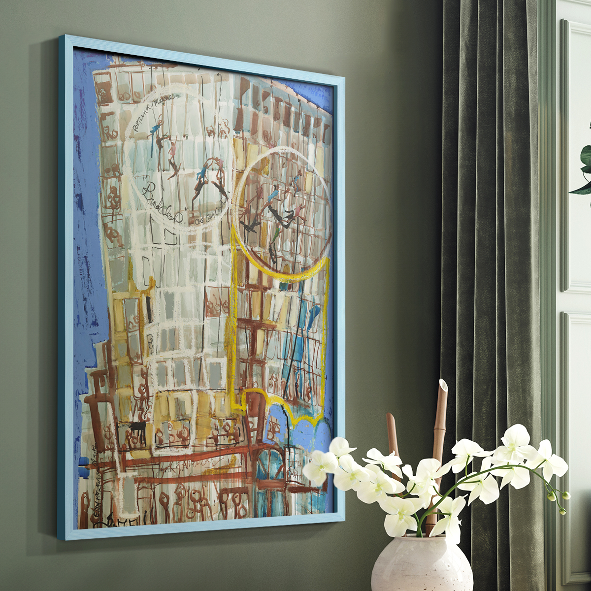 Bandaloo I Framed Print in Blue Solid Wood Framed Print No Nail Hanging