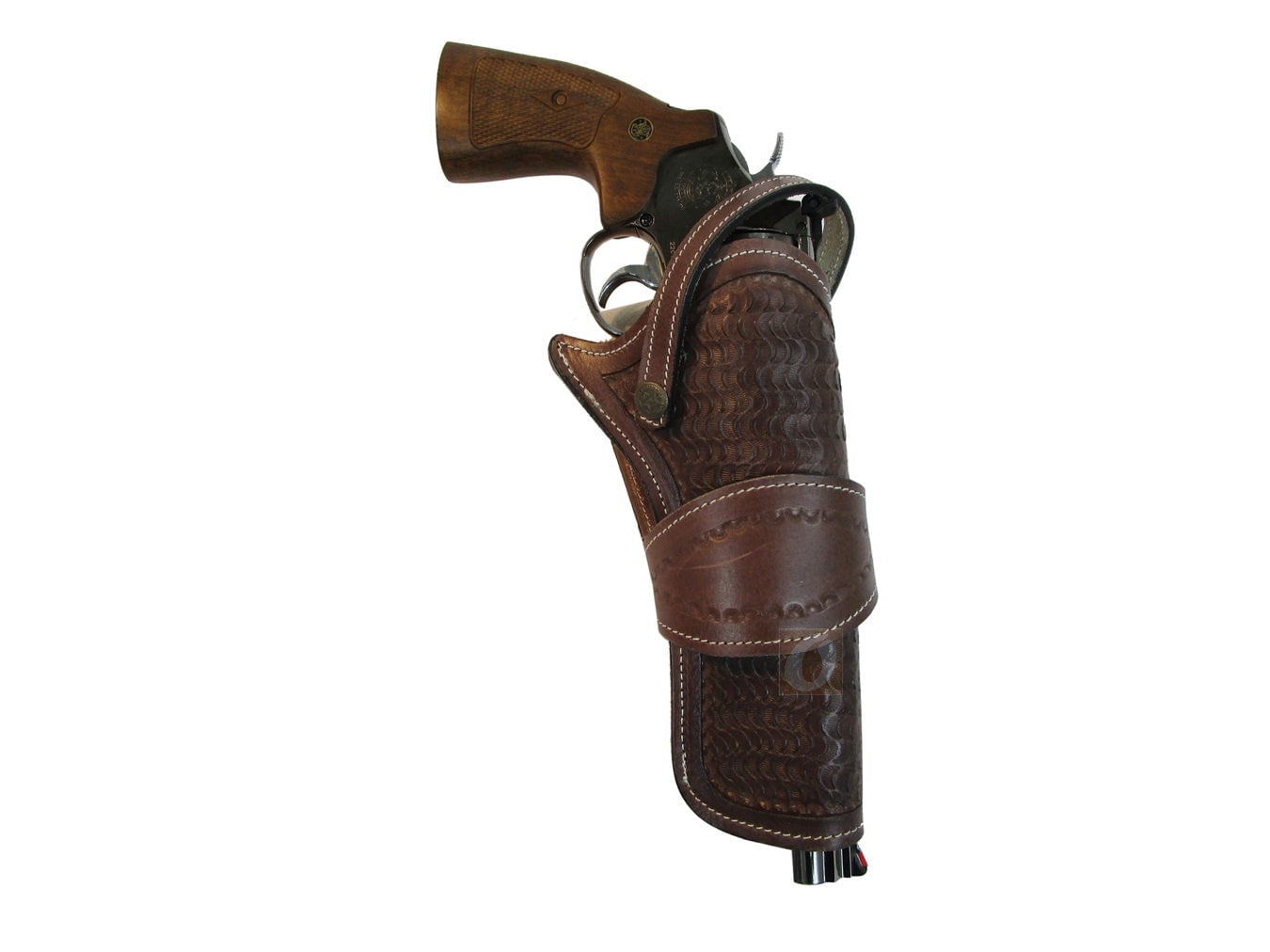 Leather Holster Long Barrel Western Gun Cover Wavy Brown Color - Right Handed